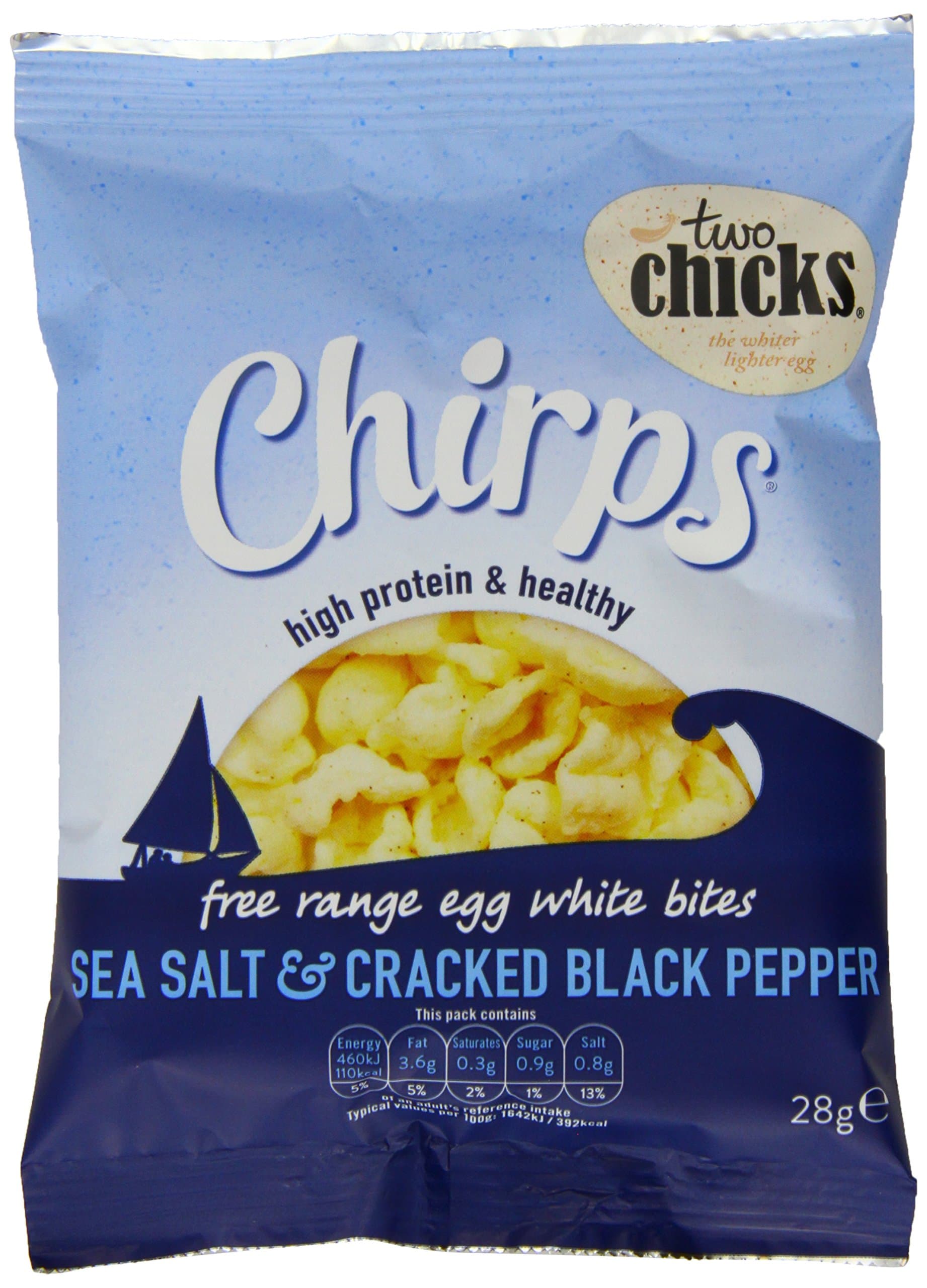 Two Chicks Chirps High Protein Free Range Egg White Bites Sea Salt and Cracked Black Pepper Flavour (Pack of 8)