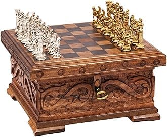 GrandGiftStore Handmade Wooden Chess Box with Hidden Key, Special Designed Wooden Chess Set, Premium Chess Set/Handcarved 20x20 Cm