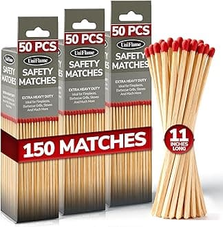 11-Inch Extra Long Wooden Safety Matches (3 Pack) - Ideal for Lighting Fireplace, Candles, Grills & Camping Firepits - Strike on Box - Heavy Duty Long Matches for Fireplace - 150 Count