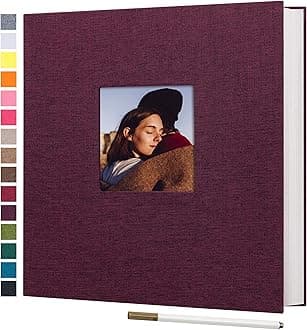 potricher 11x10.6 Inch Self Adhesive Photo Album Sticky 3x5 4x6 5x7 6x8 8x10 8.5x11 Magnetic Scrapbook Album 40 Pages Linen Cover DIY Photo Album with A Metallic Pen (Purple)