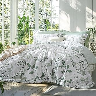 Bedsure Comforter Set Queen Size - Cute Floral Bedding Comforter Set, 3 Pieces, 1 Soft Reversible Sage Green Botanical Flowers Comforter and 2 Pillow Shams