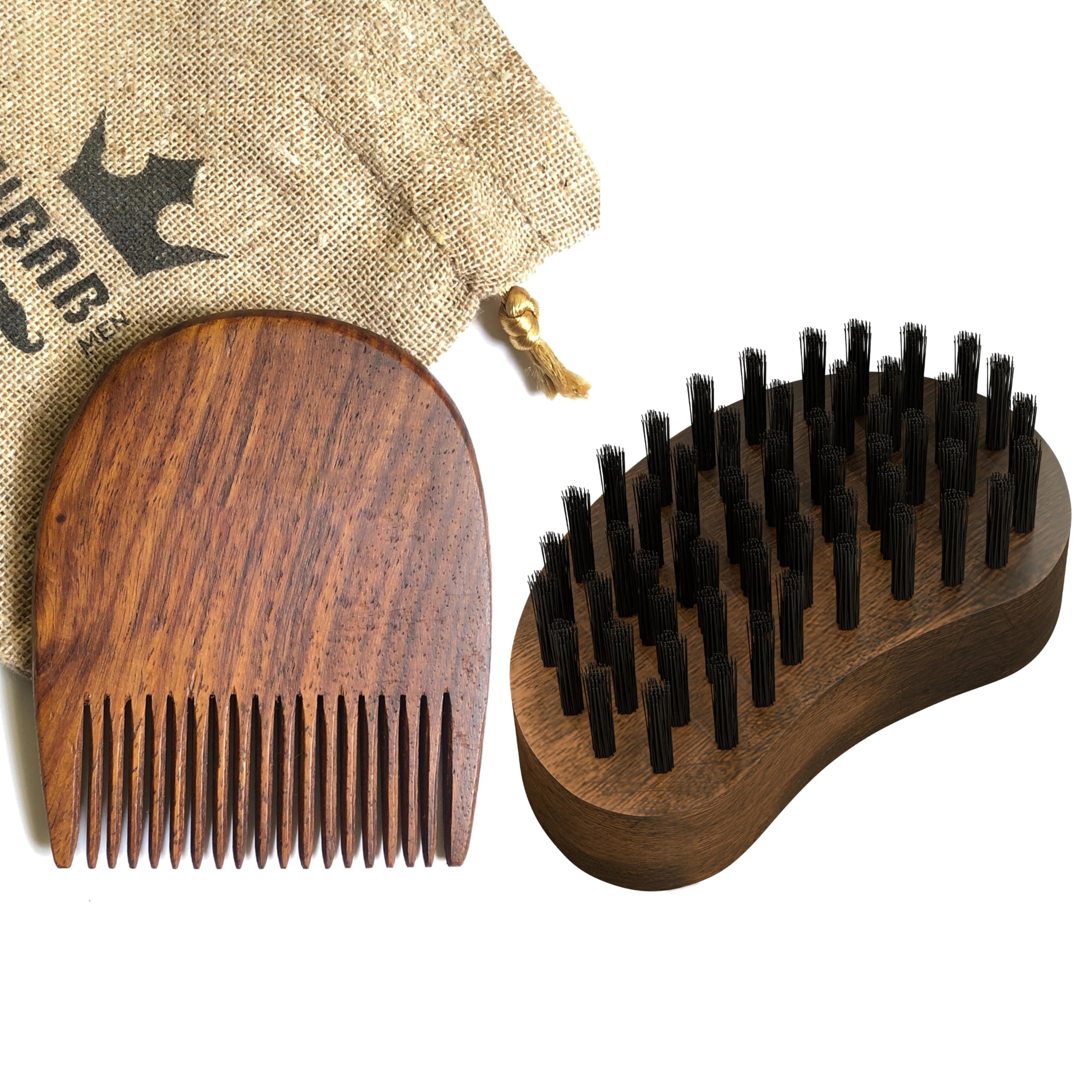 RUBAB MEN Premium Beard Brush & Beard Comb Combo Kit for Men | Nylon Bristles Beard Brush & Wooden Beard Comb to Manage Everyday Style, Beard Growth & Care | Complimentary Anti-Dust Pouch