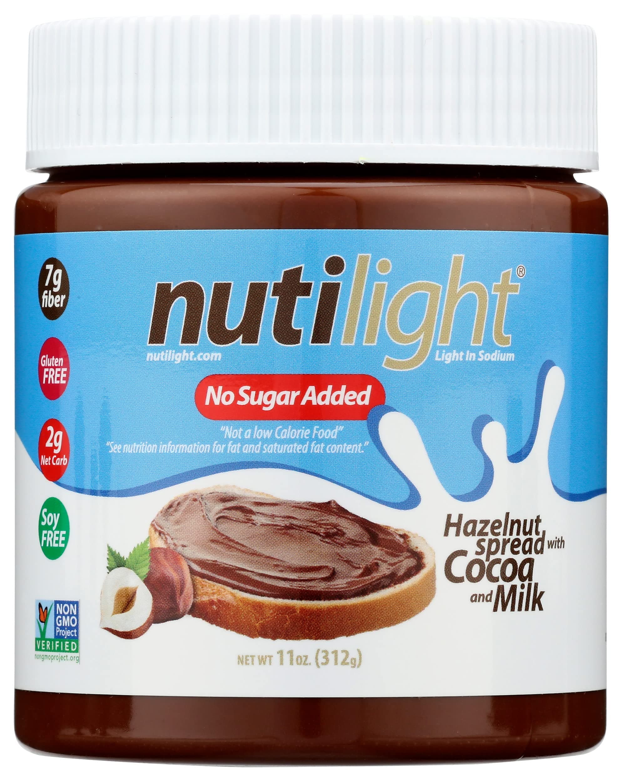 Nutilight No Sugar Added Hazelnut Spread with Cocoa and Milk, Keto and Diabetic Friendly, Non-GMO, Gluten-Free, and Soy-Free, 11 Oz (Pack of 6)