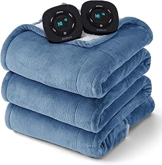 Bedsure Electric Blanket Queen Size - Dual Control Heated Blanket Queen, Fast Heating with 10 Time Settings & 10 Heat Settings, Warm Gift for Grandma (84x90 inches, Blue)