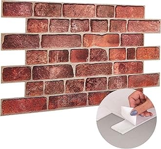 3D Wall Panels Self Adhesive - 20 Sheets Covering 99.1 sqft (9.2 sqm) Modern PVC Plastic Cladding Panel Size - 37.79 x 18.89 in (96 cm x 48 cm) – Decorative Faux Deep Red Brick Pattern