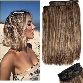 2 Pcs Short Hair Extensions, Clip in Extensions Human Hair for Women Adding Volume 6 inch Medium Brown and Honey Blonde