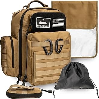 Tan Dad Diaper Bag - Molle-Style Military Diaper Backpack Made of Rugged 900D Waterproof Polyester with Wider Extra-Long Straps, Pouch for Dirty Diapers, Baby Wipes Dispenser & Insulated Pockets