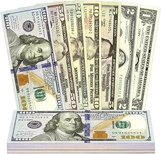 105-Piece Fake Money Prop Money Play Money Set for Movie Props, Photography, Educational Play, Magic Tricks.