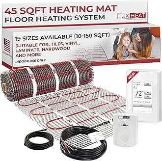 LuxHeat 45sqft Floor Heating Mat Kit - 120v In Floor Heat System - Electric Radiant Heated Flooring System for Tile & Laminate - Includes UWG4 WiFi Programmable Thermostat w/GFCI, Alarm & Sensor
