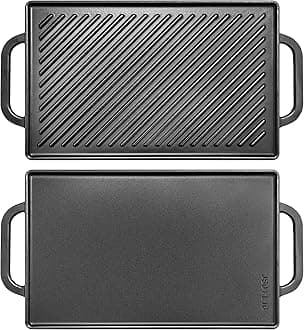 Cast Iron Reversible Grill Griddle，Double Sided Grill Pan Perfect for Gas Grills and Stove Tops, 13 x 8.25 Rectangular Baking Flat and Ribbed Griddle Plate