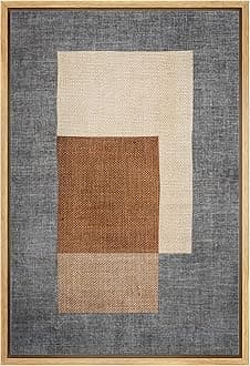 Framed Canvas Print Wall Art Mid-Century Brown & Blue Blocks Abstract Geometric Illustrations Modern Art Minimalism Shapes Multicolor Boho for Living Room, Bedroom, Office - 24"x36" Natural