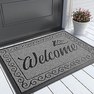 Yimobra Welcome Mat, Heavy Duty Sturdy Door Mats for Home Entrance Outdoor Indoor, Front Doormat for Outside Patio Floor Entry Porch Garage Office, Waterproof, Low Profile, 29.5x17, Black Grey