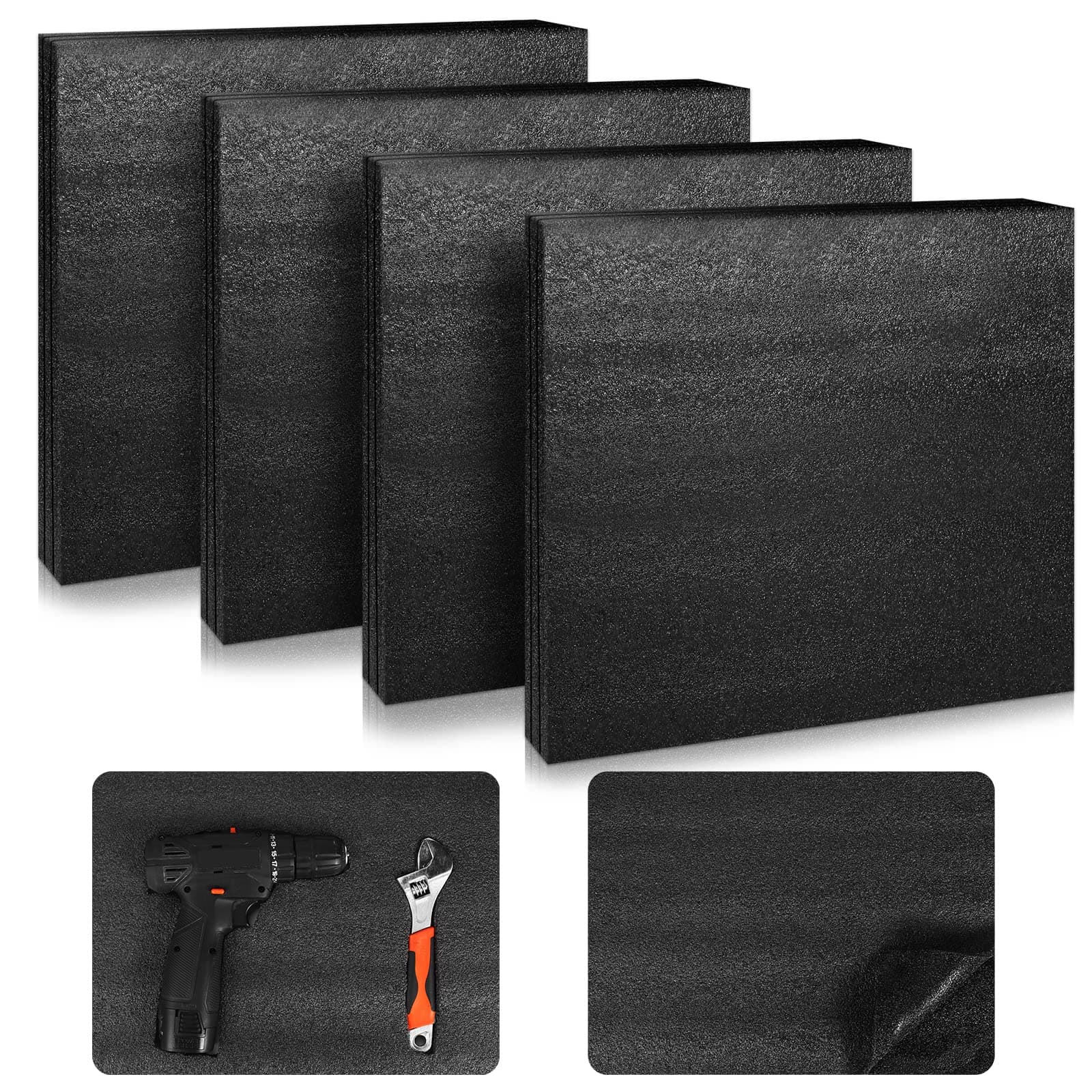 Frienda 4 Pcs Packing Foam Polyethylene Foam Sheet Customizable Thick Packing Material Foam Black Polyethylene Foam Sheet Insert for Packing Shipping Crafts Toolbox (12 x 16 x 1 Inch)