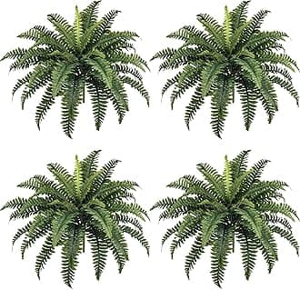 FOREST PRINCE 35" Fake Ferns, Large Artificial Boston Ferns, 4 Fake Bushes Plants, Faux Ferns with 39 Fronds for Outdoors Home Decor