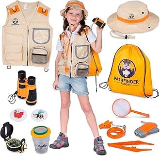 Explorer Costume Kids with Safari Vest & Hat – Kids Explorer Kit & Bug Hunting Kits for Children with Binoculars, Bug Catcher, Magnifying Glass Outdoor Toys for 3+ Year Old Boys Girls