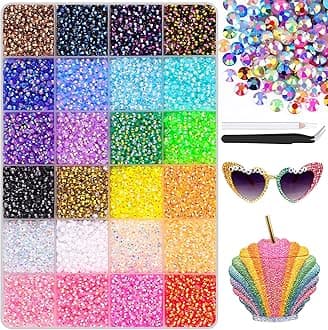24000Pcs Resin Jelly Rhinestones with Tweezers for Crafting, Multi Colors 3mm Non Hotfix Flatback Gems, Bedazzling Crystal for DIY Crafts Clothing Tumblers Mugs Shoes Decor Nail Art