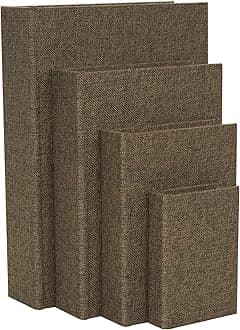 Deco 79 Wooden Decorative Box Fabric Storage Book Shaped Boxes, Set of 4 Decorative Keepsake Boxes 15", 12", 9", 6" H, Dark Brown