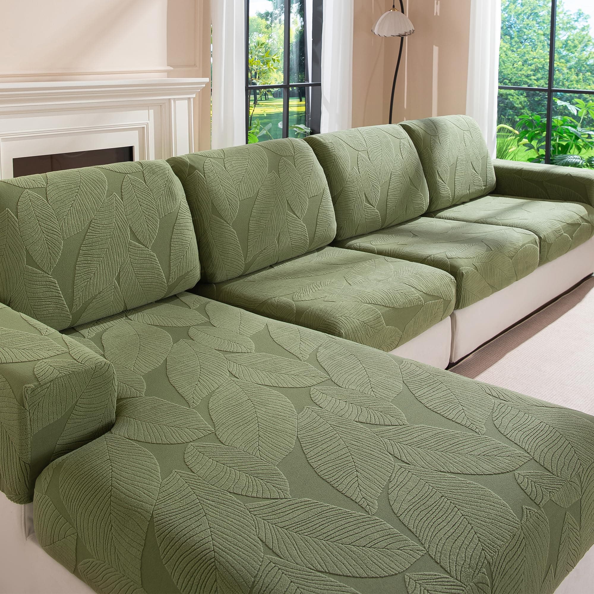 Couch Covers for Sectional Sofa, Washable Stretch Soft Sofa Cushion Covers L Shape Sofa Slipcovers Anti Slip Furniture Decor Protector for Pets (2 Seaters Covers+1 Chaise Cover,Green)