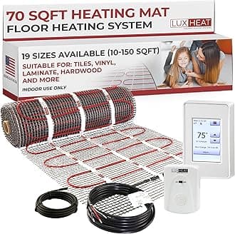 LuxHeat 70sqft Floor Heating Mat Kit – 120v Electric Radiant Floor Heat Kit – Heated Flooring System for Tile & Laminate - Includes UDG4 Programmable Thermostat w/GFCI, Alarm & Sensor
