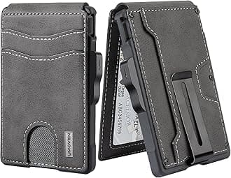 umoven Wallet for Men - with Money Clip Slim Leather Slots RFID Blocking Bifold Minimalist Wallet, Dark Gray, Minimalist