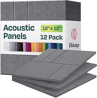 Acoustic Panels 12-Pack Soundproof Wall Panels 12"x12"x0.4" Decorative Sound Dampening for Your Home, Office, Studio, Bedroom & More with Unique GridFrame Carving [Pebble Gray]