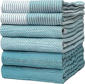 Premium Kitchen Towels (20”x 28”, 6 Pack) | Large Cotton Dish Towels | Flat & Terry Highly Absorbent Kitchen Linen Set with Hanging Loop | Aqua
