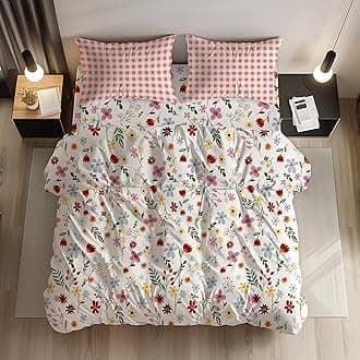 LOOMLYFE 300 TC Cotton All Season King Size Ac Comforter || Blanket || Duvet with 1 King Size Flat Bedsheet 108X108 Inch and 2 Large Pillow Cover - 4 Piece Comforter Set - RedPinkFlower