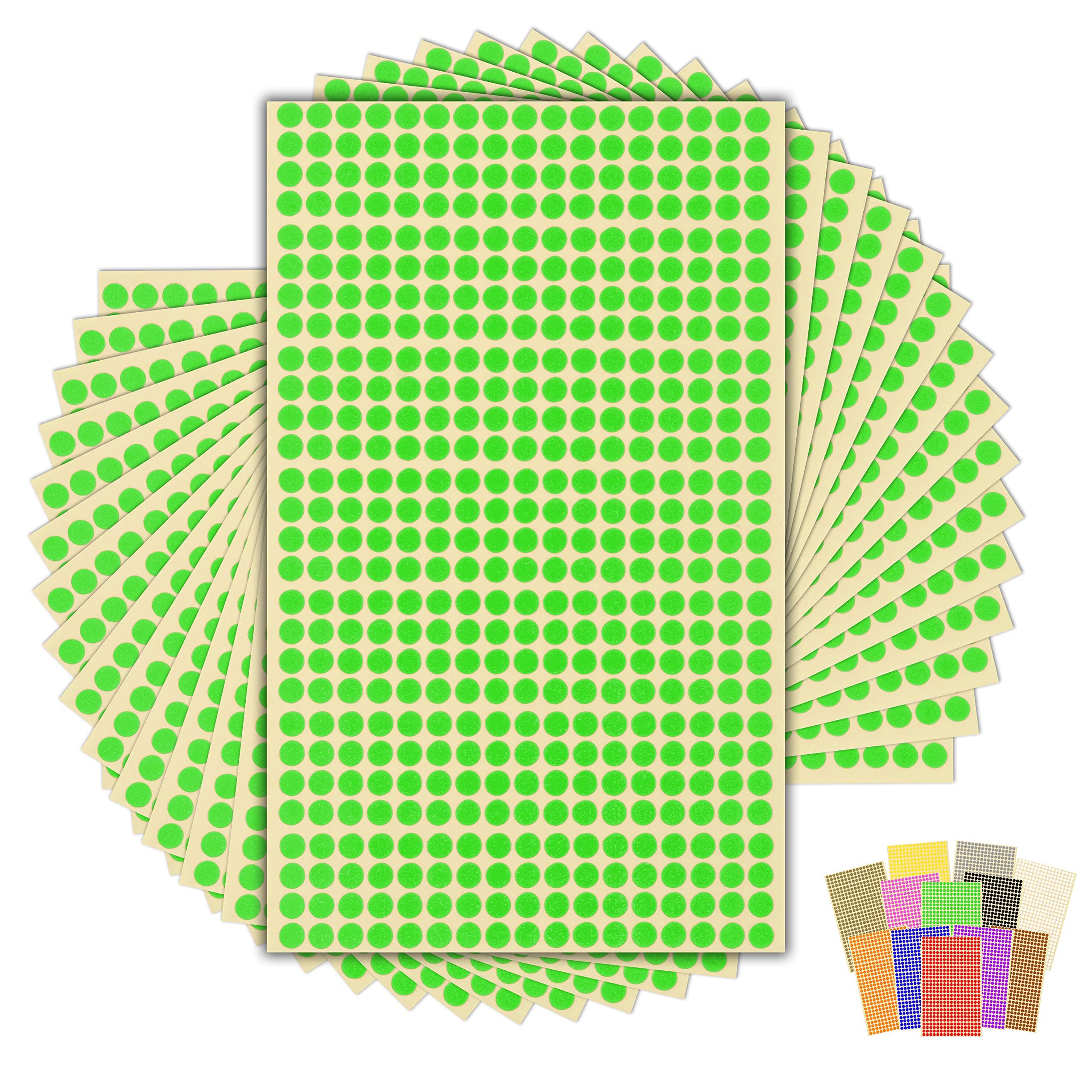 7,140 x Green Sticky Dots - 6mm - Round Colour Coding Dot Stickers - 15 Sheets