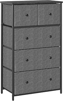 SONGMICS Chest of Drawers, Fabric 5-Drawer Storage Organiser Unit, Dresser, for Living Room, Hallway, Nursery, Grey and Black with Wood Grain LTS514G22