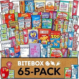 BITEBOX Snack Box (65 Count) Easter Variety Pack Care Package Gift Basket Adult Kid Guy Girl Women Men Birthday College Student Office School