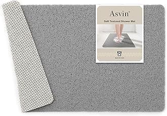 Asvin Soft Textured Bath, Shower, Tub Mat, 24x16 Inch Rectangular, Phthalate Free, Non Slip Comfort Bathtub Mats with Drain, PVC Loofah Bathroom Mat for Wet Areas, Quick Drying, Grey