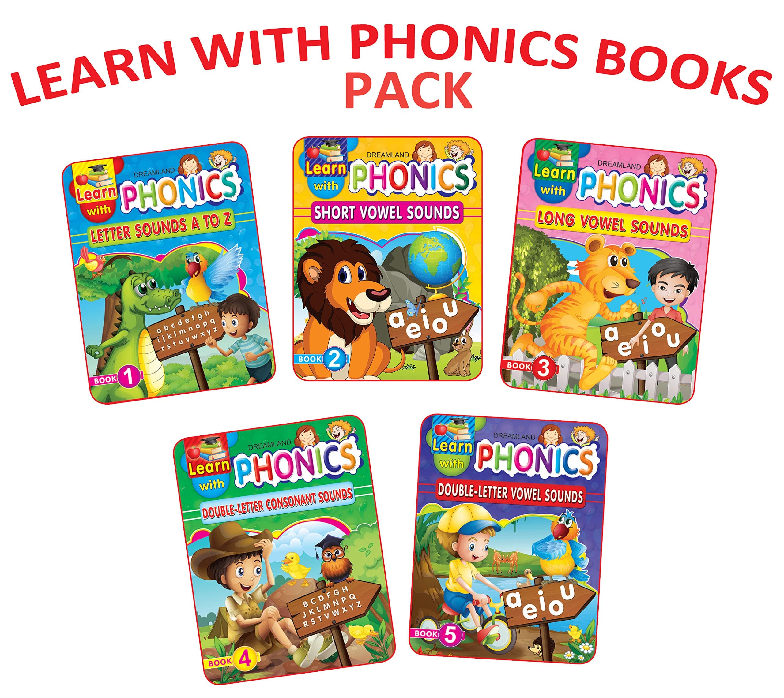 Learn with Phonics Activity Books – Pack of 5 | Early Reading Workbook Set for Kids Age 4–10 | Learn Sounds A to Z, Short Vowel Sounds, Long Vowel Sounds, Double-Letter Vowel Sounds & More with Fun Activities, Write & Learn Pages & Colourful Pictures