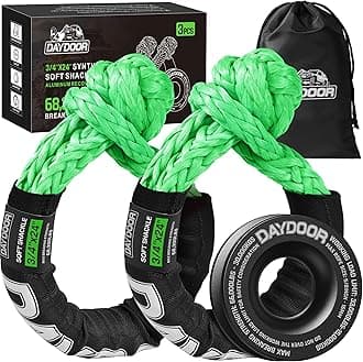 DAYDOOR 68,300 LBS Soft Shackle Recovery Kit, 3/4" x 24" (2-Pack) with 7075 Aluminum Snatch Ring, Winch Accessory for Ford F250/F350, Ram 2500/3500, Heavy Tractor & Full-Size Trucks(Green)