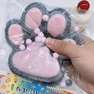 Taba Giant Paw Squishy for Kids Adults, Big Furry Cat Paw Squishy Toys for Stress Relief, Super Soft Squeeze Fidget Toys (Black&Pink)