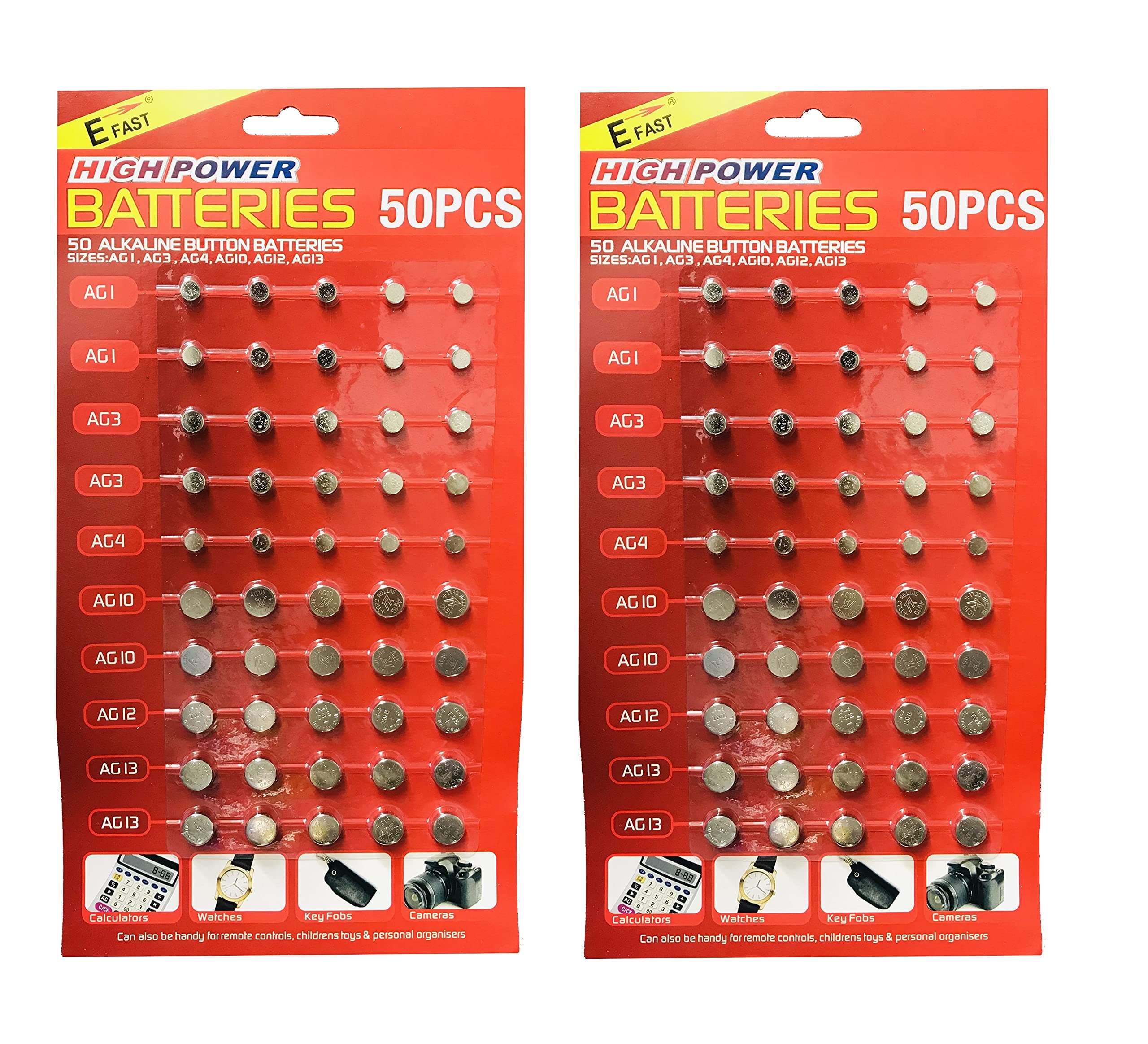 CRAVIING 100 Pack Assorted Mixed Alkaline Button Cell Batteries AG1/LR621 | AG3/LR41 | AG4/LR66 | AG10/LR54 | AG12/LR43 | AG13/LR44 Battery for Watches, Toys, Calculators, Key Fobs