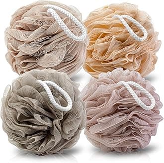 Loofah Sponge 4 Pack, Bath Sponge Soft Mesh Shower Puff Loofah for Women 100g, Exfoliating Body Scrubber, lufas for Women, Shower Accessories (Apricot)