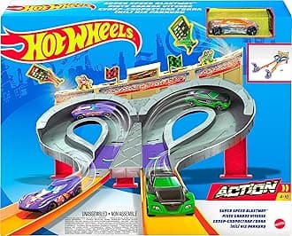 Toy Car Track Set Super Speed Blastway Playset, Dual-Track Racing for 1 or 2 Players, Includes 1:64 Scale Car
