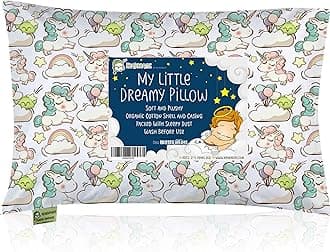 Toddler Pillow with Pillowcase - 13X18 Soft Organic Cotton Baby Pillows for Sleeping - Machine Washable - Toddlers, Kids, Boy, Girl - Perfect for Travel, Toddler Cot, Bed Set (Unicorn Dreams)