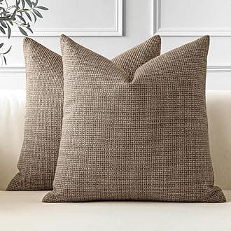 JOTOM Set of 2 Cushion Covers 45x45 cm Linen Coffee Brown Decorative Throw Pillow Covers 18x18 Inch Square Cushion Case Home Decor Pillowcases for Couch Sofa Living Room Bed (Coffee Brown)
