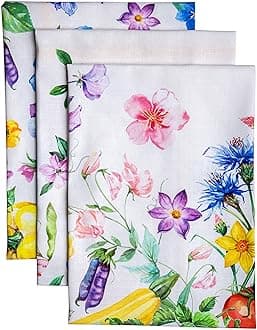 Maison d' Hermine Dish Cloth 100% Cotton Easter Absorbent Kitchen Towel Multi-Purpose for Home, Wedding, Restaurant, Buffet Party & Camping, Giverny - Spring/Summer (Set of 3)