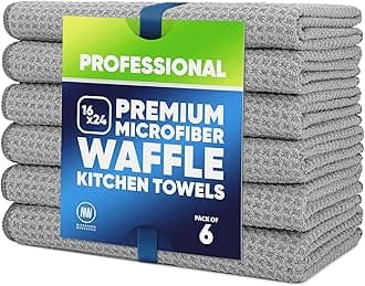 Kitchen Towels - Microfiber Waffle Weave Towels | Absorbent, No Lint, Thick, Reusable, Commercial, Soft, Hand, Tea, Glass, Bar, Sublimation Blank, Polyester Cloths (Gray, 16 x 24 (6 Pack))