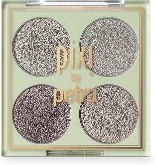 Pixi Beauty Glitter-y Eye Quad - GoldLava | Four Pressed Glitter Eyeshadow Shades | Castor Oil & Vitamin E Infused Eye Makeup