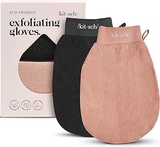 Kitsch Exfoliating Gloves 2pc – Korean Exfoliating Mitt & Deep Exfoliating Body Scrubber for Shower, Bath | Body Exfoliator, Dead Skin Remover | Skin Care for Smooth, Renewed Skin - Black & Terracotta