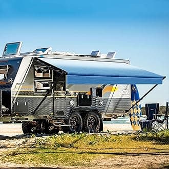 YESCAMP Manual RV Awning Complete Kit Retractable Camper Awning for RV or Trailers RV Roll Out Awning for Camper or 5th Wheel,Travel Trailers,Toy Haulers,Motohome(10Ft,Black Frame,Blue Fade)