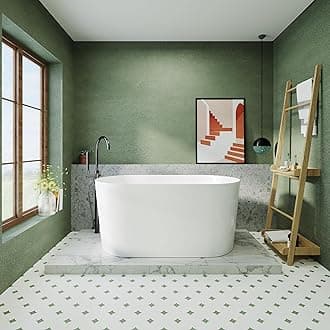 55 inch Acrylic Freestanding Bathtub Contemporary Soaking Tub, White Bathtubs, Oval Shape Free standing Bath tub With Chrome Overflow and Pop Up Drain