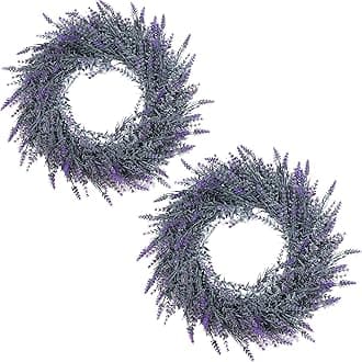 DDHS 2pcs Spring Wreaths for Front Door,18inch Lavender Wreath Artificial Farmhouse Wreaths for Wall Window Party Decor Indoor Outdoor Decoration for Home