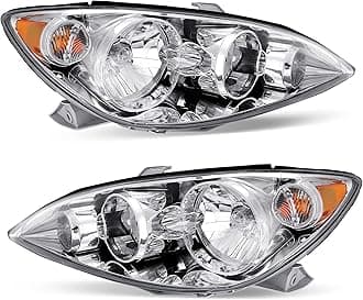 oEdRo Headlight Assembly Compatible with 2005 2006 Camry 05 06 Headlamp with Amber Reflector Clear Lens Chrome Housing