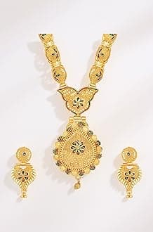 Latest Long Design Necklace Set For Women Traditional One Gram Gold Plated Jewellery Set for Women (Golden) (11503s)