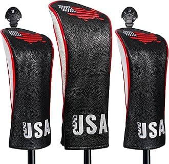 Golf Club Head Covers,4pcs or 1pc USA Golf Head Covers for Woods and Driver Fairway Hybrid - PU Leather Mallet Blade Putter for Men Women Golf Enthusiast