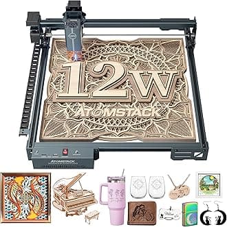ATOMSTACK12W Laser Engraver, A10 PRO V2 Laser Cutter, 0.06mm High Accuracy Laser Engraving Machine for Wood and Metal, Dark Acrylic, Glass, Leather, Engraving Area 15.7 "x15.7"